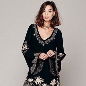 FREE PEOPLE SKYFALL BLACK BELL SLEEVE MINI DRESS